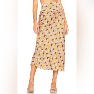 Free People Normani Printed Bias Midi Skirt Relaxed Fit in Honey size 8